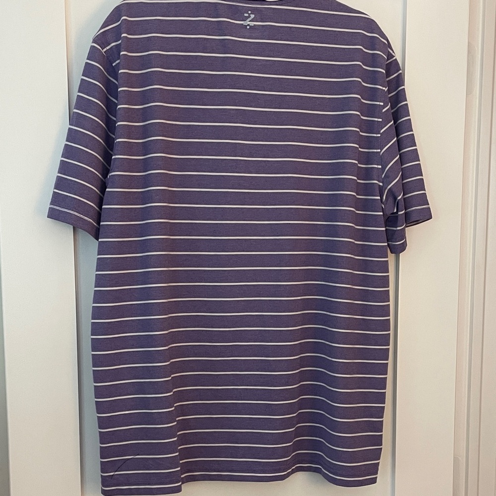 Izod Men's Polo Shirt with Purple and White Stripes - Picture 4 of 4
